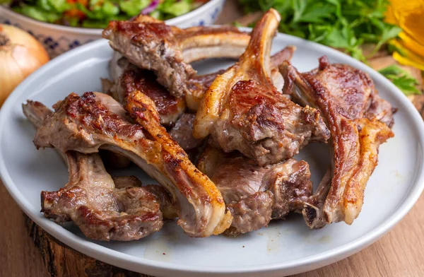 stock image Grilled lamb chops in delicious view, Turkish name; kuzu pirzola