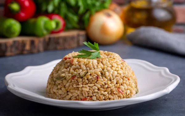 stock image Bulgur pilaf with Firik (Turkish name; firikli bulgur pilavi)