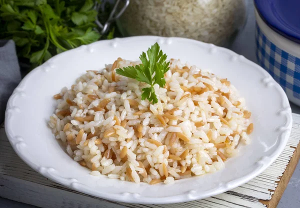 Stock image Traditional delicious Turkish food; Turkish style rice pilaf (Turkish name; Tel sehriyeli pirinc pilavi)