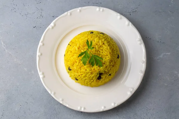 Turmeric Rice Pilaf Orez Făcut Turmeric Coacăze Numele Turcesc Zerdecalli — Fotografie, imagine de stoc