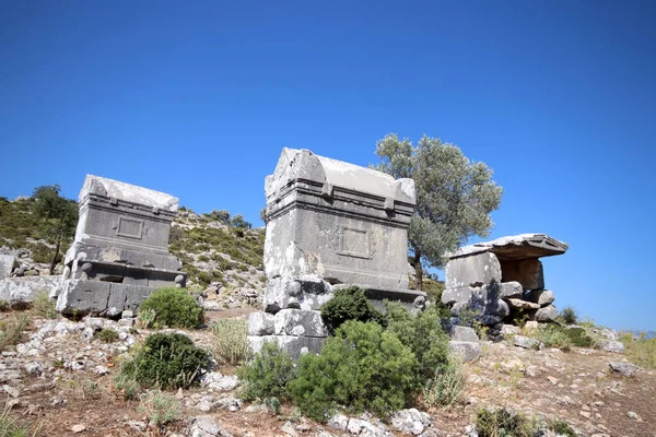 Sidyma Αρχαία Πόλη Στην Τουρκία Πετρόκτιστοι Τάφοι Στην Αρχαία Περιοχή — Φωτογραφία Αρχείου