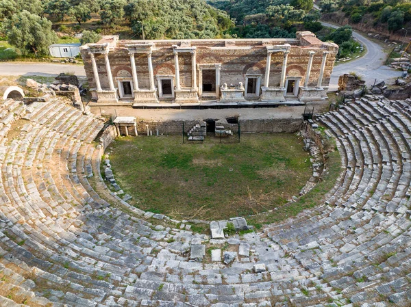 Nysa Ancient City Aerial View Roman Period Ancient Theater Amphitheatre — Stock Photo, Image