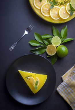 Lezzetli görünümlü limonlu cheesecake. Yemek konsepti fotoğrafı. 