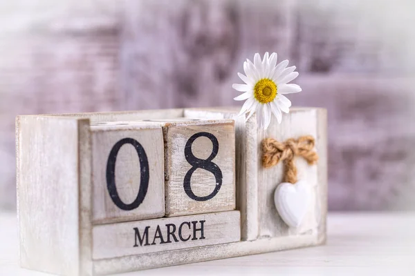 Março Calendário Madeira Dia Mundial Mulher — Fotografia de Stock