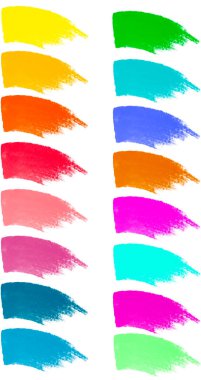 Gökkuşağı suluboya fırça darbesi yeşil çizgiler beyaz üzerinde izole. Renkli boyalı grunge çizgileri seti.