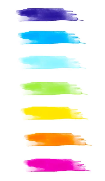 Regenboog Aquarel Penseel Slag Groene Strepen Geïsoleerd Wit Kleurrijk Geschilderde — Stockfoto