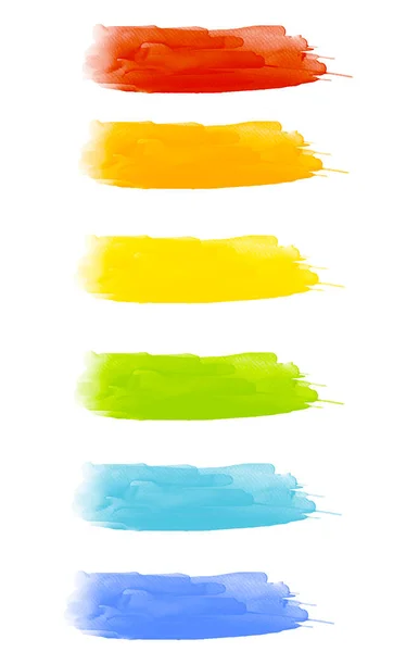 Regnbåge Akvarell Pensel Stroke Gröna Ränder Isolerade Vitt Färgglada Målade — Stockfoto