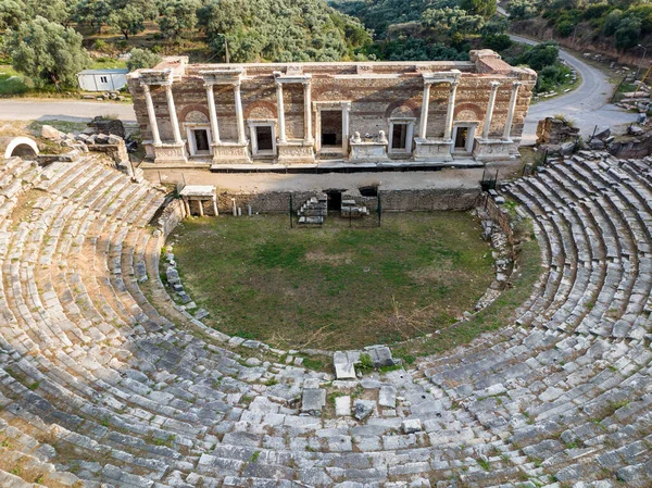 Nysa Ancient Stad Luchtfoto Van Romeinse Tijd Oud Theater Amfitheater — Stockfoto