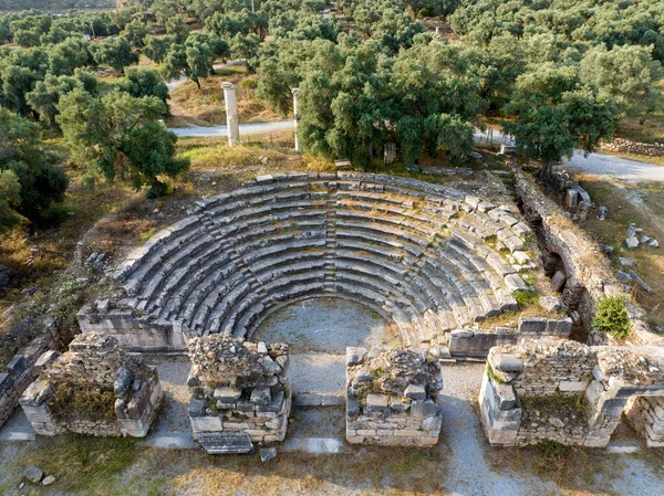 尼萨古城罗马时期古代剧场 Amphitheatre 的空中景观 Sultanhisar Aydin 土耳其 — 图库照片