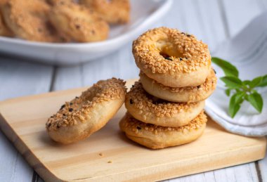 Turkish Bagel with sesame seeds or salty ring cookies. Turkish name; Kandil simidi or tuzlu halka kurabiye