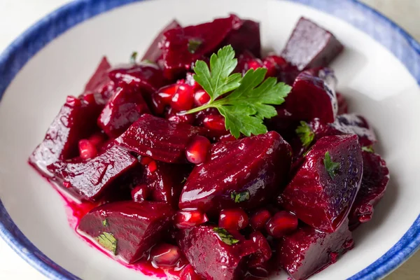 stock image Traditional Turkish appetizers; Red beet salad (Turkish name; Pancar salatasi mezesi)