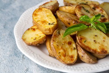 Lezzetli görünümlü fırında patates, yemek konsepti fotoğrafı..