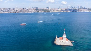 Uskudar İstanbul 'daki Bakire Kulesi' nin Hava Aracı Görünümü - Kiz Kulesi, Türkiye