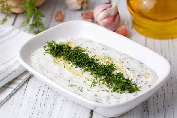 Haydari Type Yogurt Made Certain Herbs Spices Combined Garlic Turkish — Stock Photo, Image