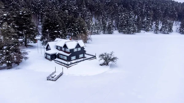 Golcuk Bolu Turkey Winter Snow Snowfall Travel Concept Drone Photo — Stock Photo, Image