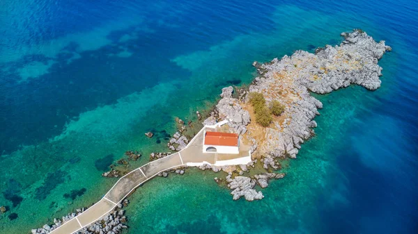 Authentic Traditional Greek Islands Unspoiled Chios Little Church Sea Rocks — Fotografia de Stock