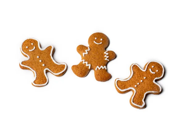 Різдвяне Домашнє Імбирне Печиво Імбирний Чоловік Білому Тлі — стокове фото