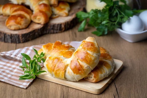 Traditional delicious Turkish food; cheese croissant pastry (Turkish name; pamuk pogaca, serit pogaca)