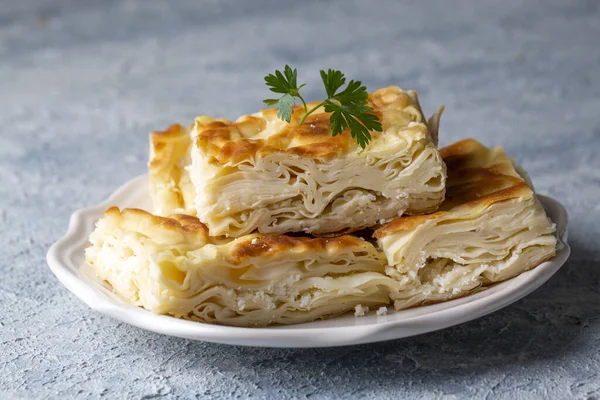 stock image Delicious Turkish food; Tray pastry; (Turkish name; Su boregi)