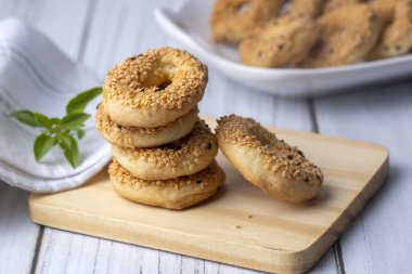 Turkish Bagel with sesame seeds or salty ring cookies. Turkish name; Kandil simidi or tuzlu halka kurabiye