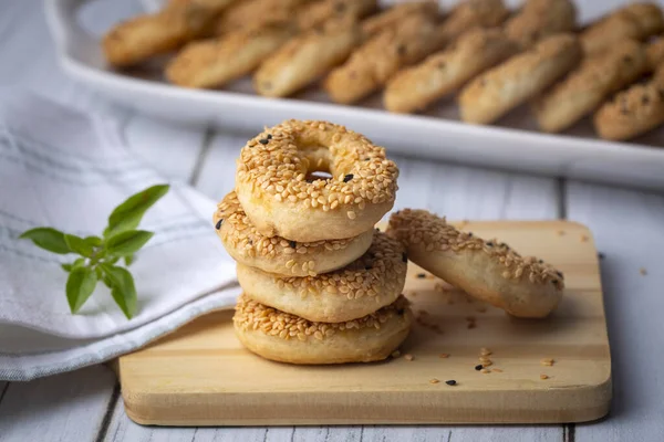 Turkish Bagel Sesame Seeds Salty Ring Cookies Turkish Name Kandil — Stock fotografie