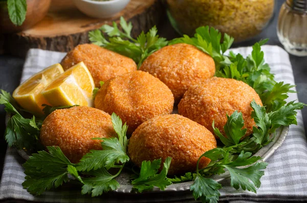Kibbeh Popular Dish Middle Eastern Cuisine Turkish Name Icli Kofte — Stockfoto