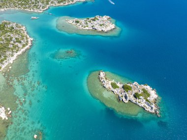 İnsansız hava aracı ile hava görüntüsü. Kalekoy - Simena - Kekova - Türkiye.