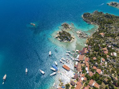İnsansız hava aracı ile hava görüntüsü. Kalekoy - Simena - Kekova - Türkiye.