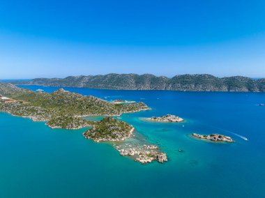 İnsansız hava aracı ile hava görüntüsü. Kalekoy - Simena - Kekova - Türkiye.