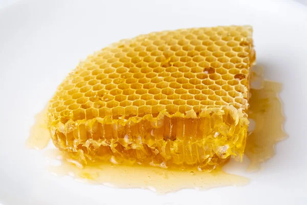 Sweet Honeycomb Isolated White Bee Products Organic Natural Ingredients Concept — Φωτογραφία Αρχείου