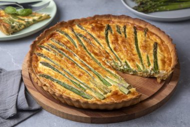 Asparagus tart, vegan quiche homemade pastry, healthy foods