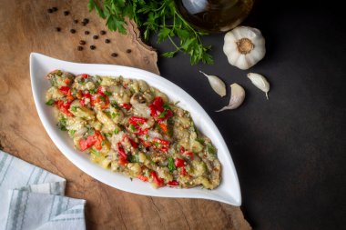 Turkish style eggplant appetizer, eggplant salad, Roasted Eggplant Salad, Turkish name; Patlican salatasi, babaganus