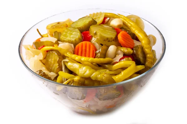 Assorted mixed pickled vegetables in bowl - plate, Turkish name; tursu.