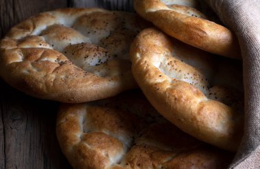 Ramadan Pita (Turkish name; Ramazan Pidesi) Traditional Turkish bread for holy month Ramadan