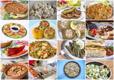 Geleneksel lezzetli Türk yemekleri kolajı