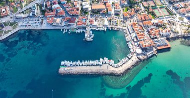 Aerial drone view of Urla district of Izmir, Turkey's third largest city. Iskele - Urla - Turkey