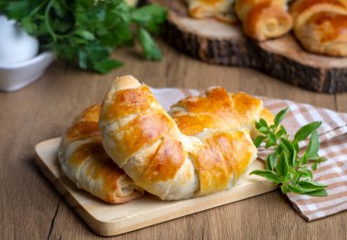 Traditional delicious Turkish food; cheese croissant pastry (Turkish name; pamuk pogaca, serit pogaca)