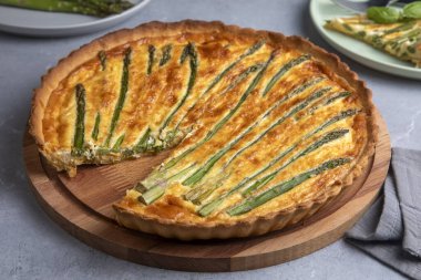 Asparagus tart, vegan quiche homemade pastry, healthy foods