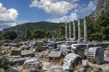 Antik Yunan kenti Priene 'deki Athena Tapınağı kalıntıları, Türkiye / Aydın