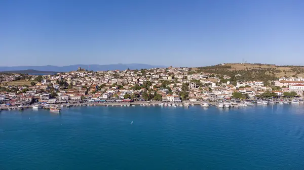 stock image Cunda Island - Ayvalik - Turkey, September 26, 2021, Cunda island harbor aerial view with drone