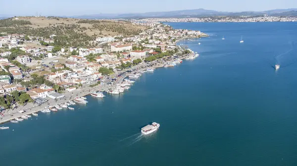 stock image Cunda Island - Ayvalik - Turkey, September 26, 2021, Cunda island harbor aerial view with drone