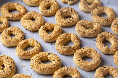 Turkish Bagel with sesame seeds or salty ring cookies. Turkish name; Kandil simidi or tuzlu halka kurabiye