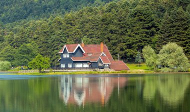 Seyahat konsepti fotoğrafı. Türkiye Bolu Golcuk göl manzarası.
