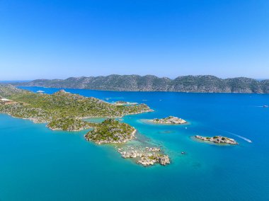 İnsansız hava aracı ile hava görüntüsü. Kalekoy - Simena - Kekova - Türkiye.