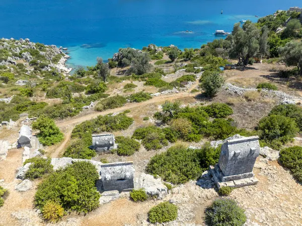 İnsansız hava aracı ile hava görüntüsü. Kalekoy - Simena - Kekova - Türkiye.