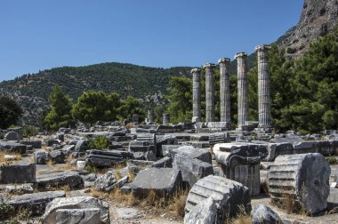 Antik Yunan kenti Priene 'deki Athena Tapınağı kalıntıları, Türkiye / Aydın