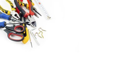 Various type of tools on white background