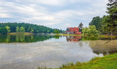 Seyahat konsepti fotoğrafı. Türkiye Bolu Golcuk göl manzarası.