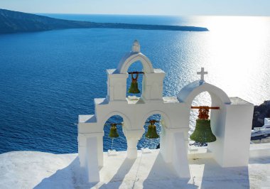 Seyahat konsepti fotoğrafı. Santorini adası / Yunanistan