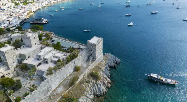 stock image Aerial view of Bodrum on Turkish Riviera. View on Saint Peter Castle Bodrum castle and marina